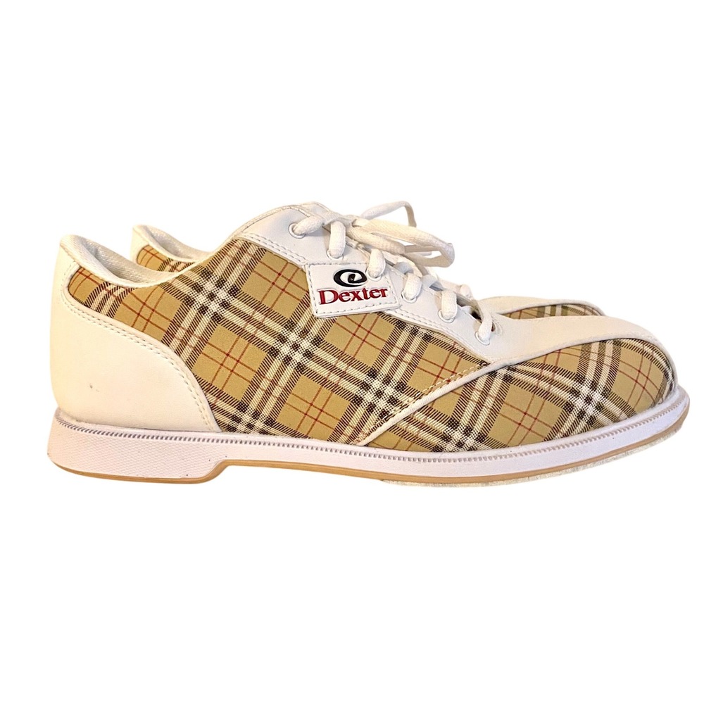Dexter Famous Plaid Bowling Shoes Womens 10 Mens 8 Slide Rite Tan White w/ Box - Picture 2 of 16